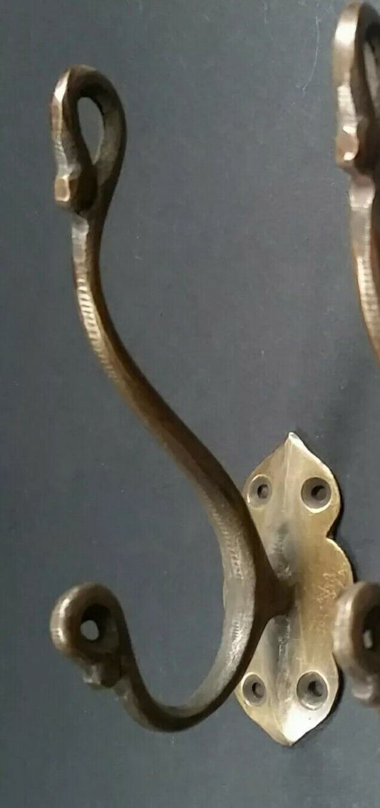 1 x Lg Solid Brass Vintage Antique Style Ornate Double Coat Hat Hooks 6" #C11