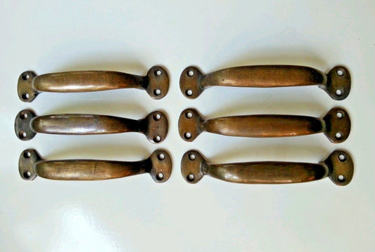 6 Solid Brass Ant. Style File Cabinet Trunk Chest Handles Pulls 5-1/2" wide #P1