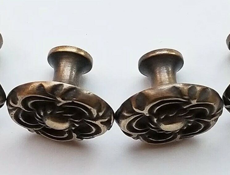 2  Antique Vintage Style French Provincial Brass Floral Knobs Pulls Handles #K19