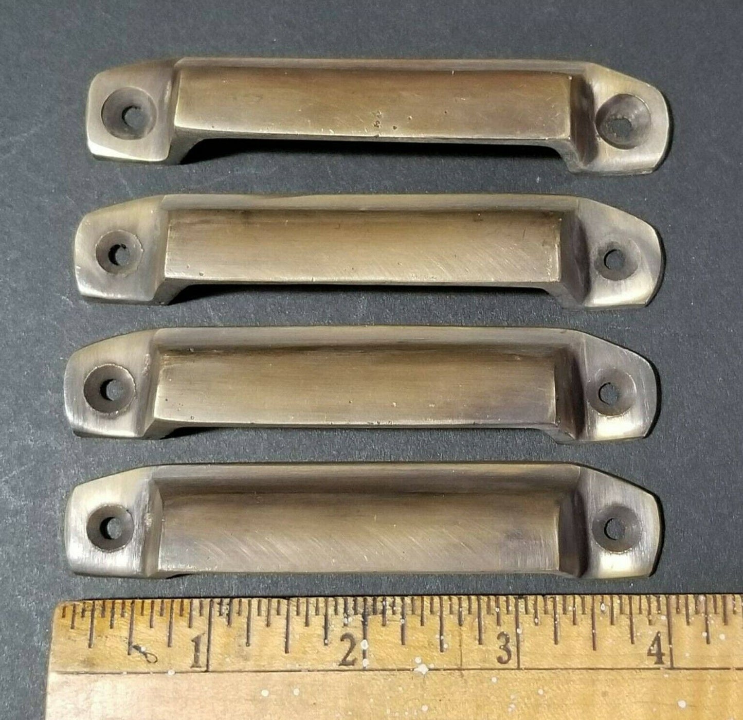 4 Antique Style Solid Brass Apothecary Cup Drawer Pulls Handles  3-1/2" ctr #A16