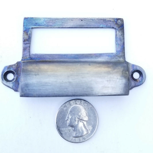 4 Antique Pewter brass Card File Cabinet Handle, File Label Holders 3-1/4"w. #Q3