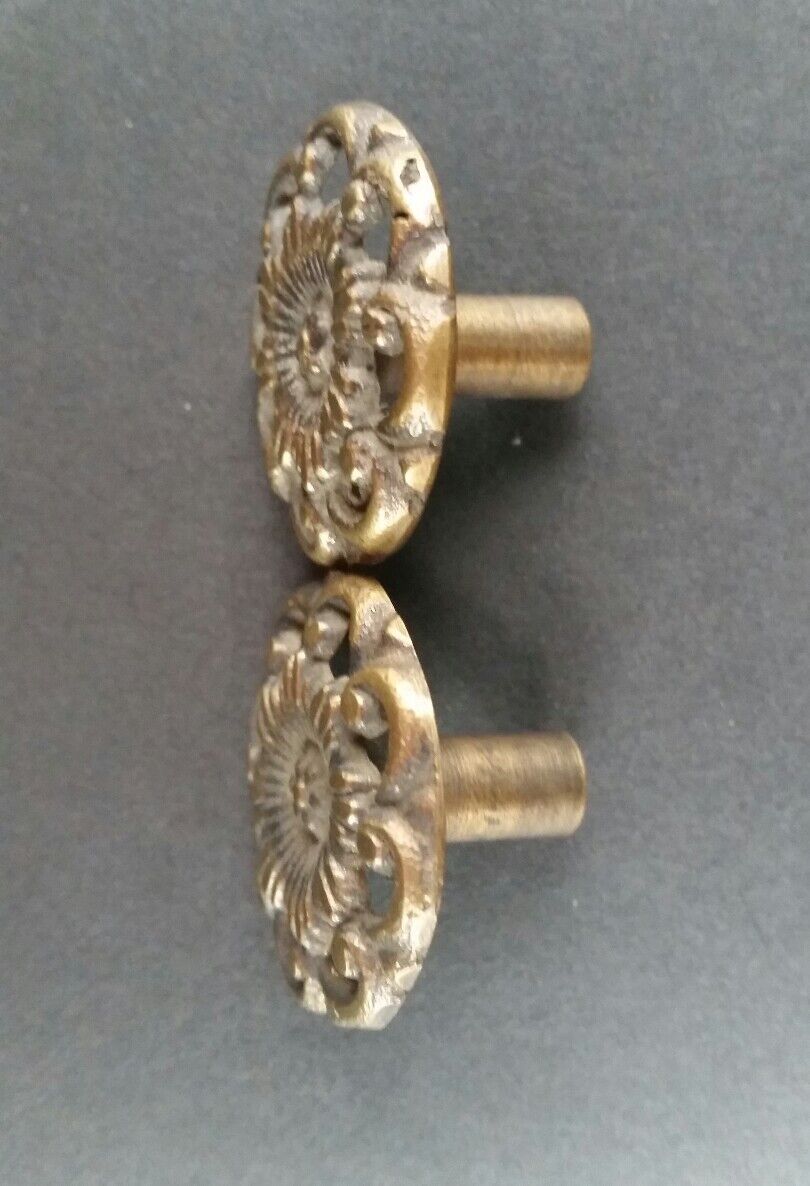 4 Antique Style  Solid Brass  ROUND KNOBS Ornate FLORAL 1-5/8" dia. #K24