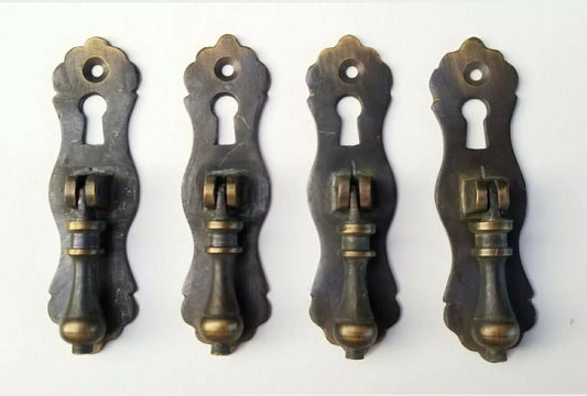 4 Ornate teardrop pendant Brass Handles drawer pulls with key hole 3-1/2"l. #Q4