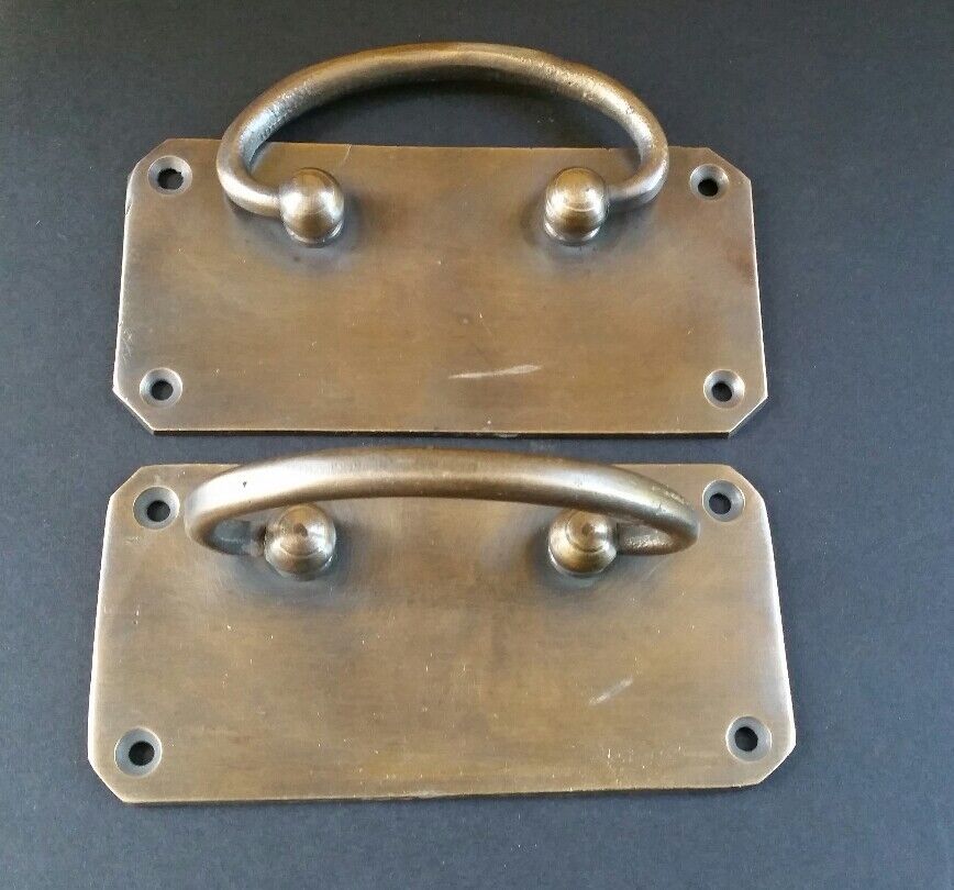 2 Antique Vintage Style Solid Brass Box Trunk Chest Door Handles 4 1/4"w.  #P11