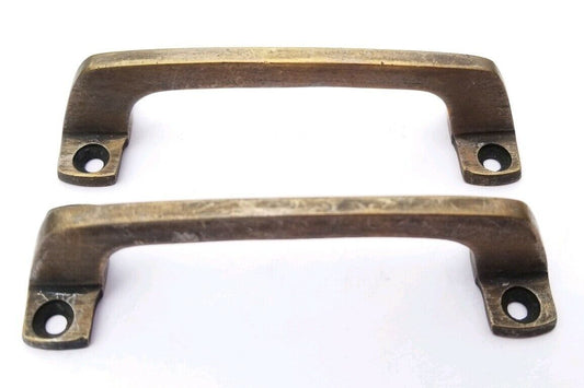 2 Antique Solid Brass Strong File Cabinet Trunk Chest DrawerHandles 4"w #Z67