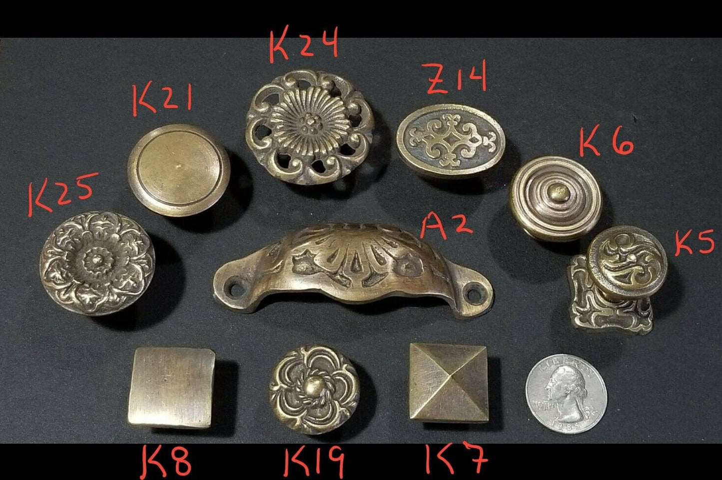 6 Apothecary Drawer Cup Pulls Handles Ant. Victorian Style Solid Brass 3"c. #A2