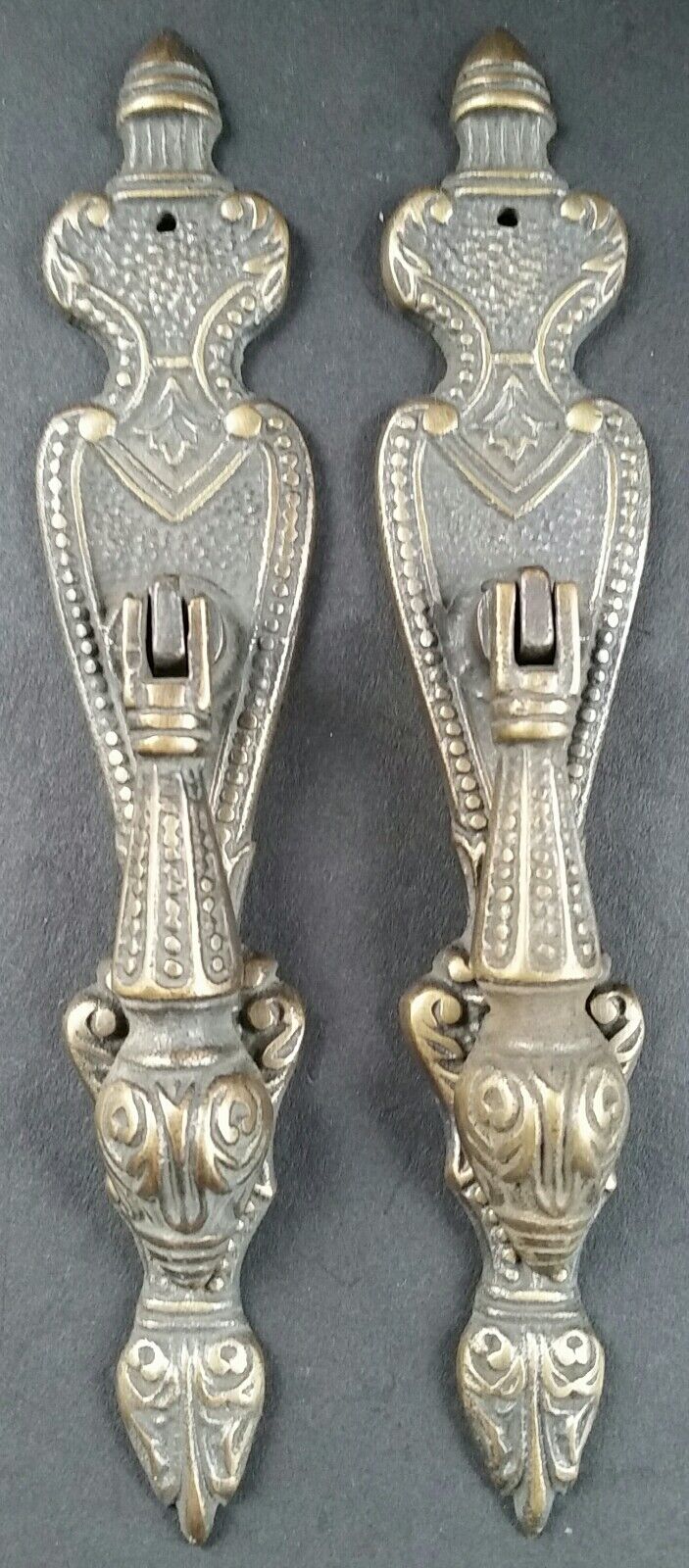 2 Lg.Ornate Vertical Teardrop Brass Handle Drawer Pulls 5 7/8" #H19