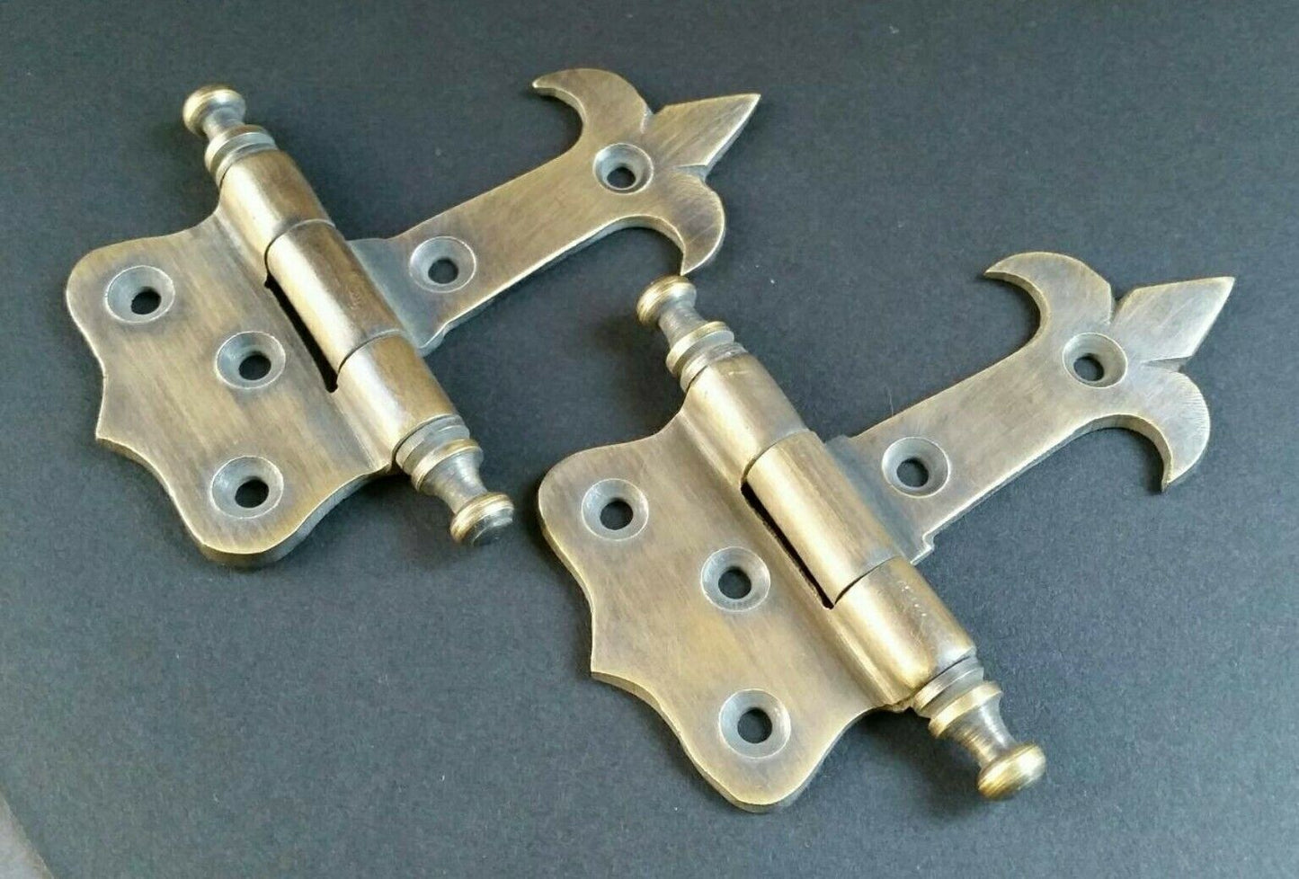 2 Solid Brass Rattail Hinges Old Furniture Tool Box, Door Hardware 3-1/2" w. #Q1