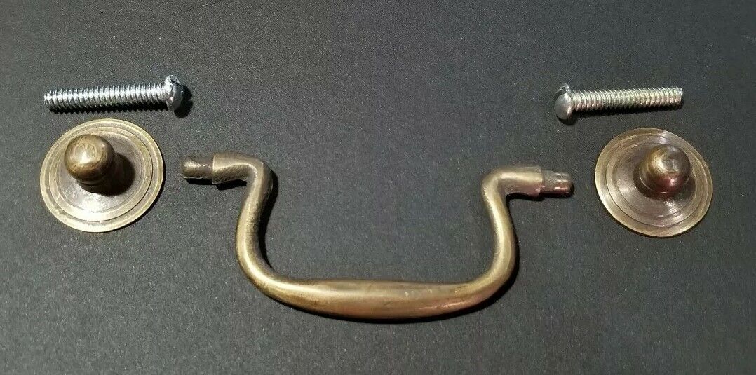 2 Antique Brass Swan Neck Bails Cabinet Drawer Pull handles approx. 3" cntr #H39