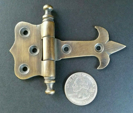 2 Solid Brass Rattail Hinges Old Furniture Tool Box, Door Hardware 3-1/2" w. #Q1