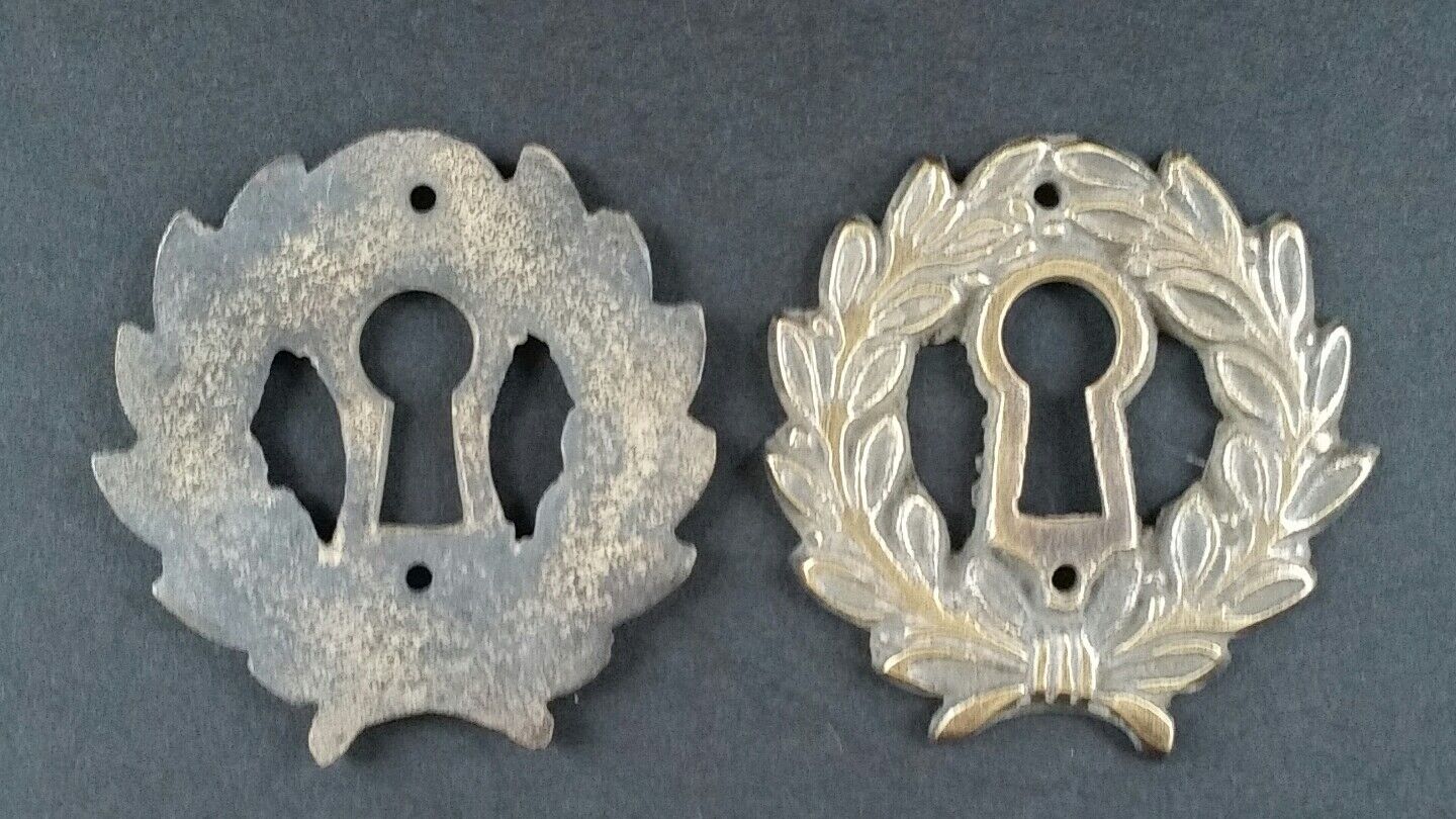 2 Vtg. Antique Style French Eschutcheons Key Hole Cover 2 1/4" jewelry part #E10
