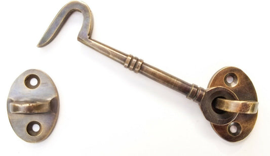 Solid Brass Cabinet Door Gate Shutter Window Toggle Hook Brass 4.5" Rustic #X20