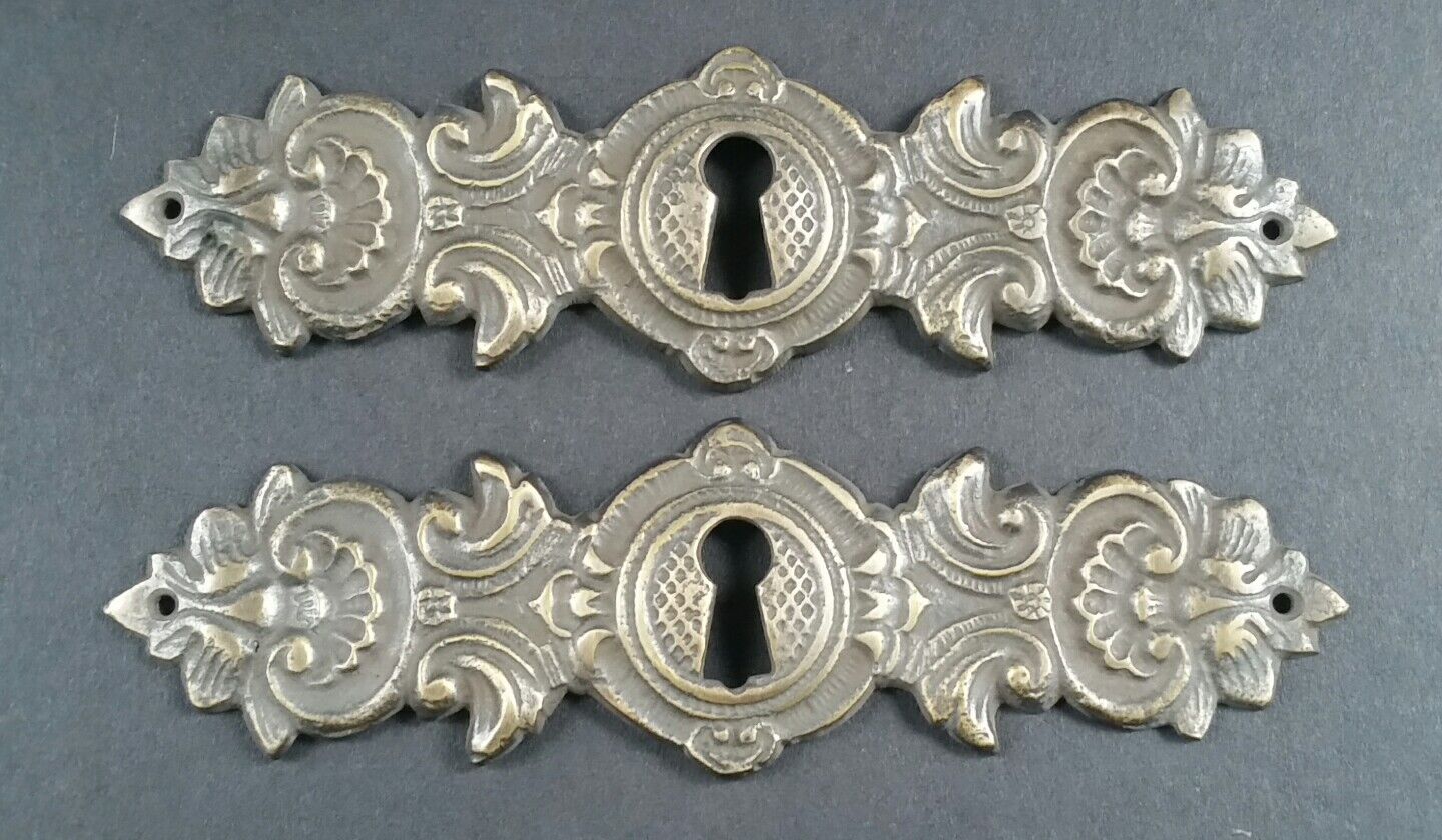 2 Vintage Antique Style Ornate French Eschutcheons Key Hole Covers 4 3/4" #E16