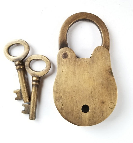 Vtg. Antique Style Love Valentine BRASS PADLOCK Skeleton KEYS LOCK works #L2