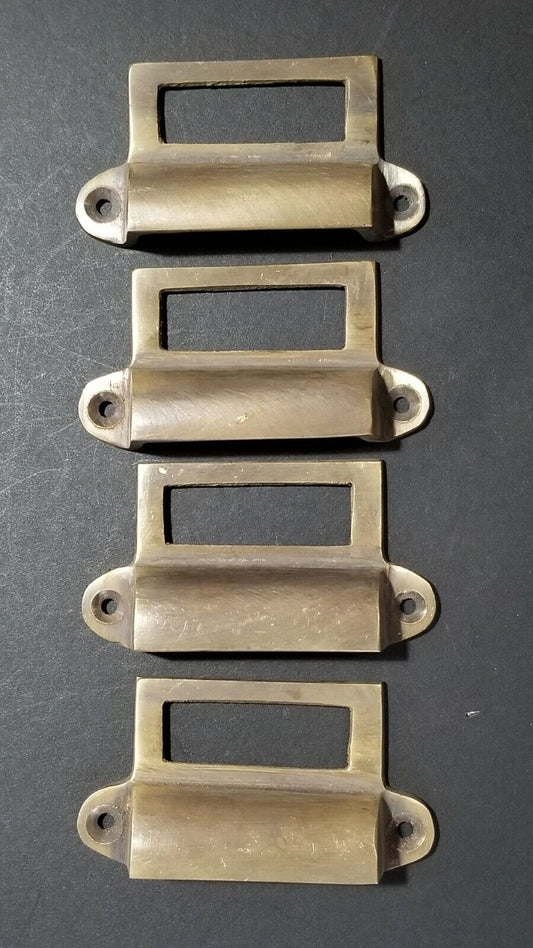 4 Antique Style Card File Cabinet Handle, File Label Holders with Cup Pull #A17
