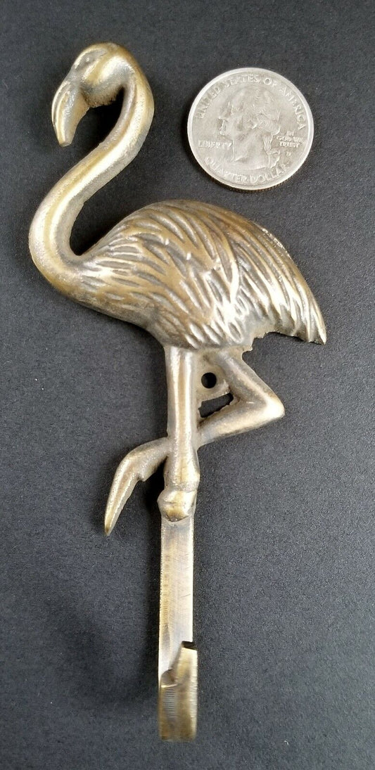 4-3/4" Vintage Style Flamingo HOOK Solid Brass, Coat, Hat, Towel Hanger #C22
