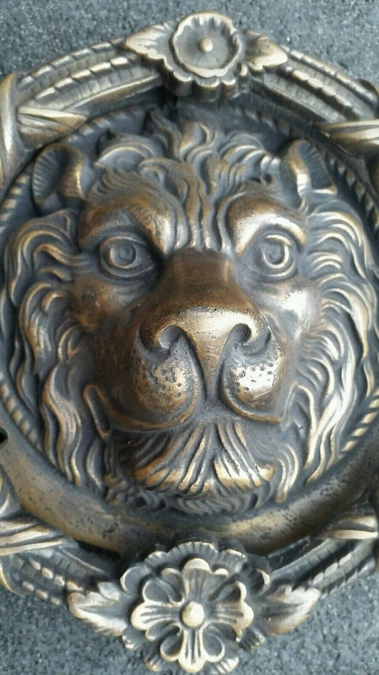 Unique, Hand Made, Large Solid Brass, 4lb, Lion Head Door Knocker 8"dia. #D3