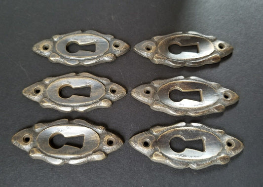 6 Vintage Antique Style Eschutcheons Key Hole Ornate Brass 2" jewelry parts #E4