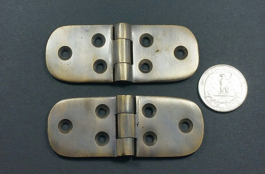 2 x Solid Brass Cabinet or Chest Surface/Butt Hinges w oval ends 3"w #X18
