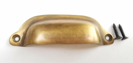 Antique Vintage Style Brass File Cabinet, Bin Pull Cup Handle 3-3/8" ctr #A19