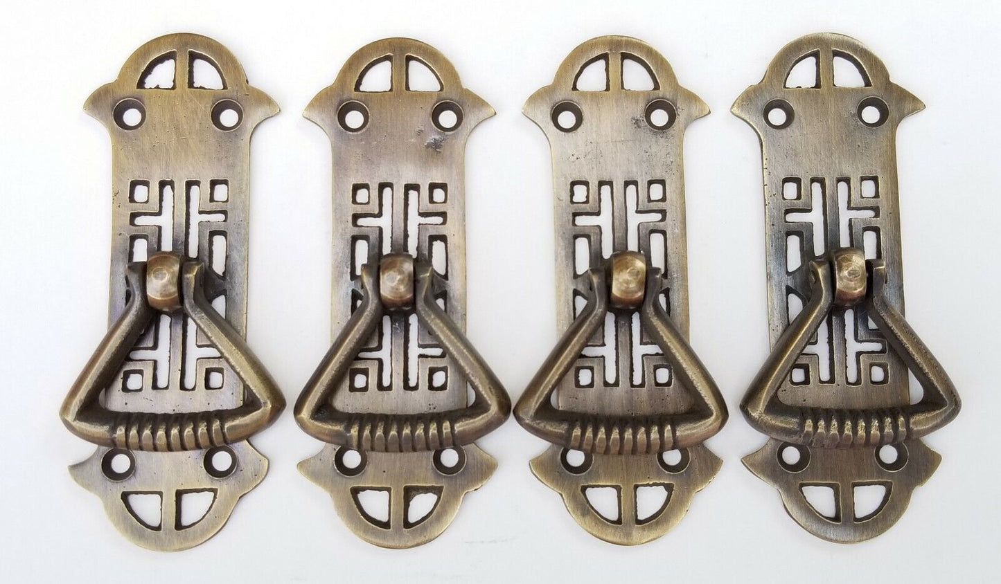 4 Chinese Chippendale style Ornate Brass pendant Handle drawer pulls 3-7/8" #Q5