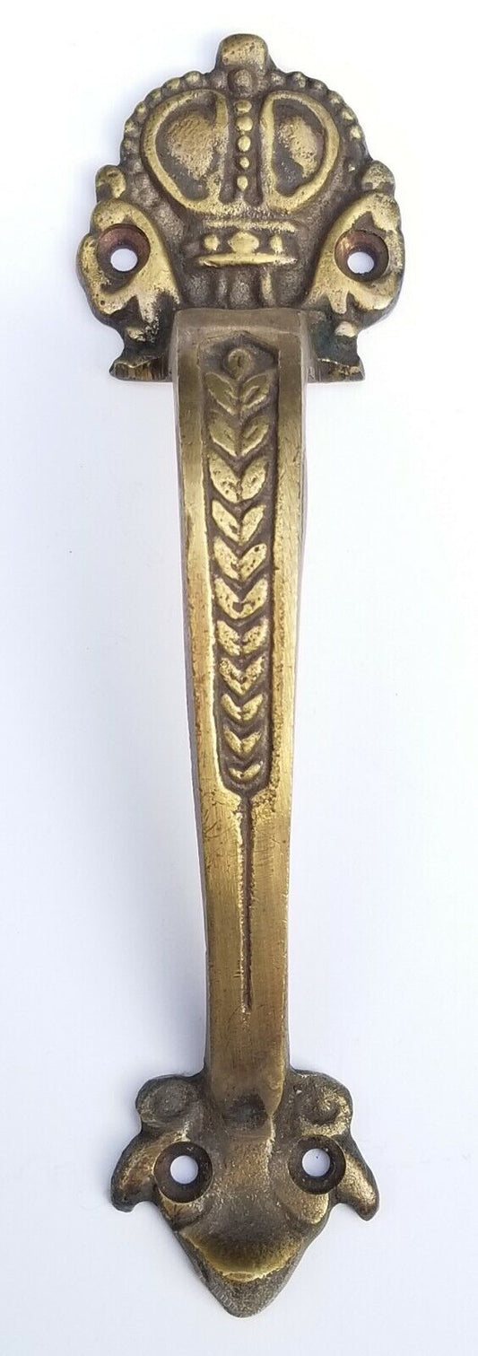 Solid Brass Ant. Style Crown Lg. Handle 6-3/4" Pull Door Cabinet Barn Gate #P10