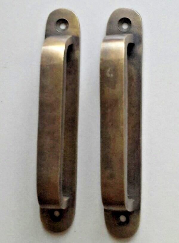 2 Ant. Style Brass Trunk Handles Drawer pulls Cabinet Chest 3-15/16"ctr  #P14