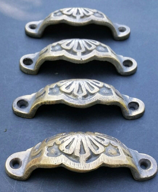 4 Apothecary Drawer Cup Pulls Handles Ant. Victorian Style Solid Brass 3"c. #A2