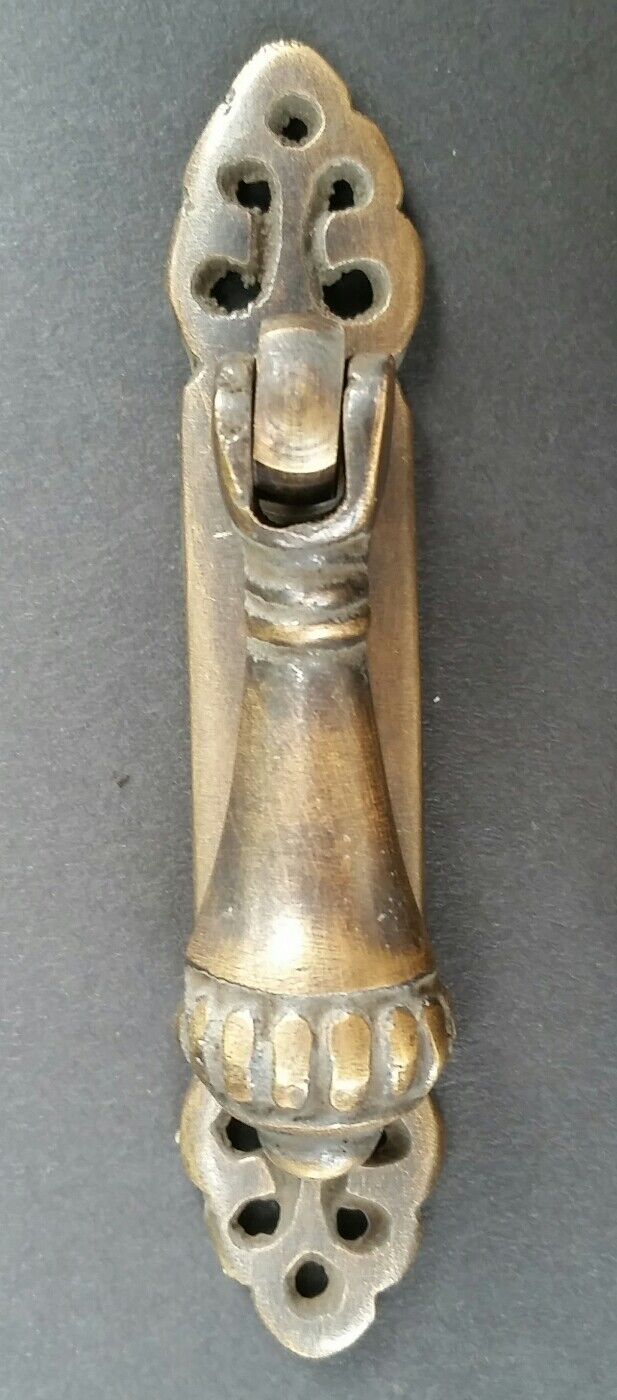 2 antique style vertical brass ornate pendant drop pull handles 2-7/8" #H6