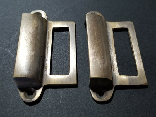 2 Antique Style Card File Cabinet Handle, File Label Holders with Cup Pull #A17