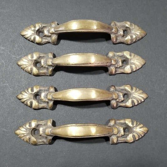 4 x French Ornate Cabinet Drawer Pull Handles 4-3/8" long solid brass #P4