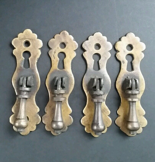 4 Ornate teardrop pendant Brass Handles drawer pulls with key hole 3-3/4"l. #H1