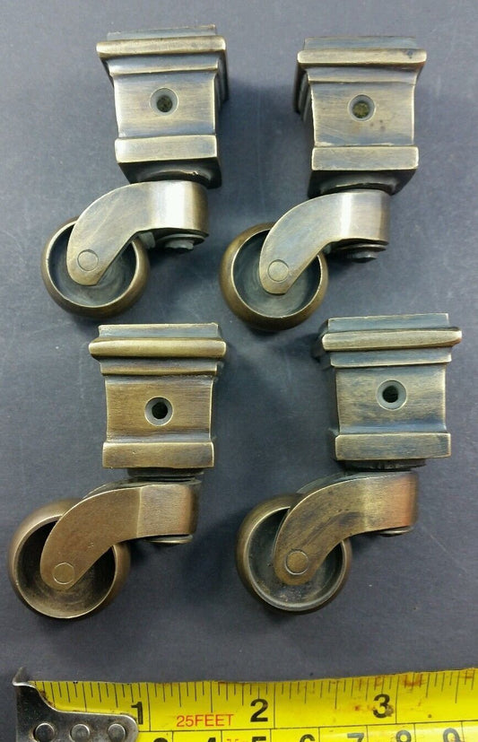 4 Vintage Style SOLID BRASS Strong Swivel Caster Wheels Brass Square Leg Cap #W1