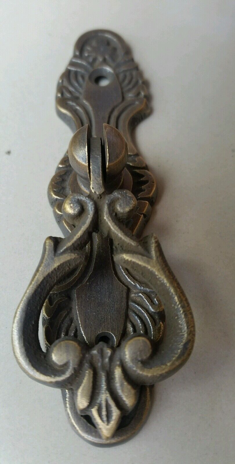 4 x tear drop brass handle pulls w. screws 3 3/4" floral backplate vert/horz #H9