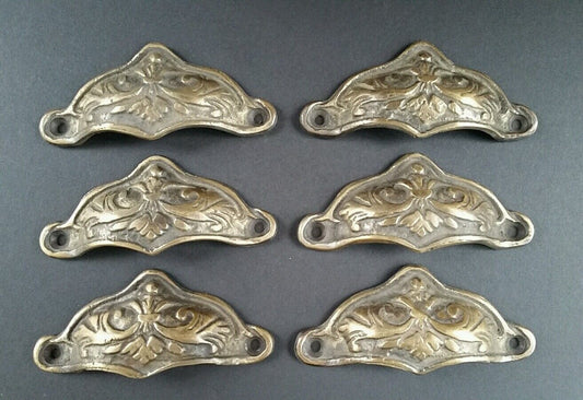 6 Brass Antique Style Victorian Swag Apothecary Cabinet Drawer Handles Pull #A10