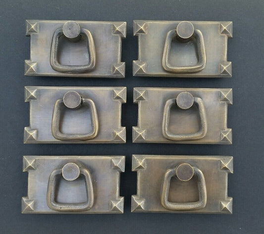 6 Mission Stickley antique style brass horizontal ring handles pulls #H26