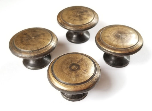 4 Solid Brass Cabinet Cupboard Drawer Round Knobs Pull Handle 1-3/16" dia. #K21