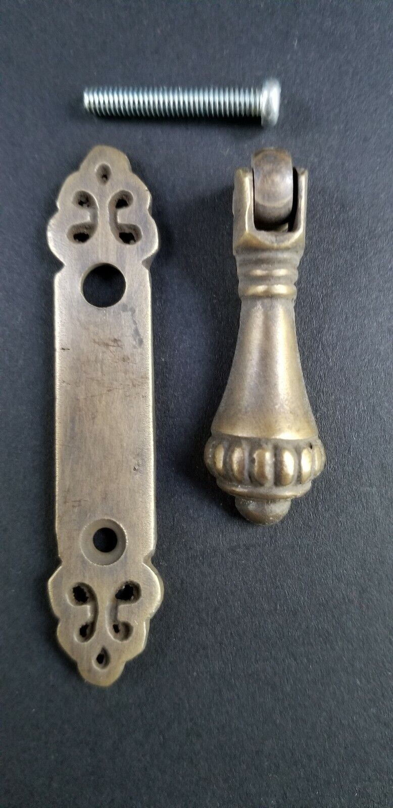 4 antique style vertical brass ornate pendant drop pull handles 2-7/8" #H6