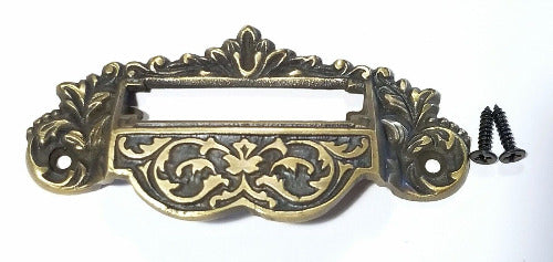 1 Victorian Antique Style Apothecary Bin Pull Handles w.label holder 3-3/4"c #A7