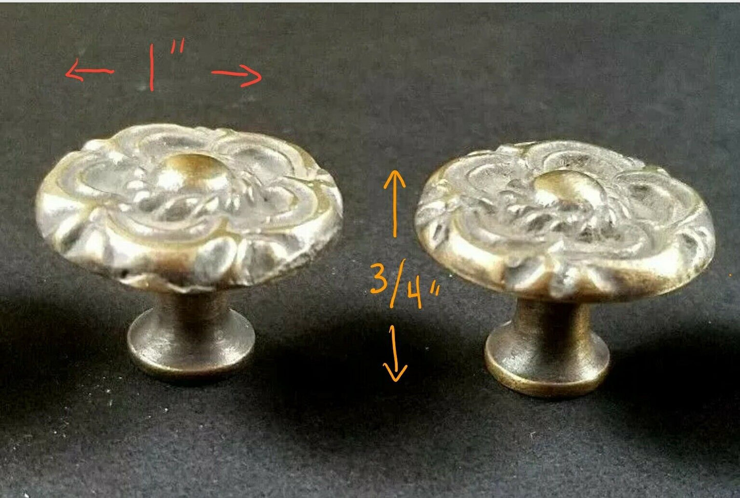 2  Antique Vintage Style French Provincial Brass Floral Knobs Pulls Handles #K19