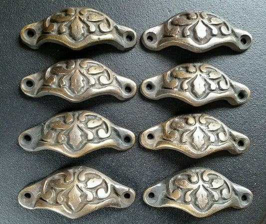 8 Vict. Antique Style Apothecary Cabinet Pull Handles 2-3/8"c Brass Oak Leaf #A3