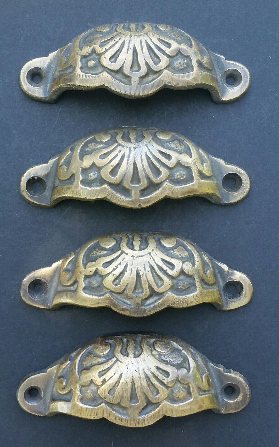 4 Apothecary Drawer Cup Pulls Handles Ant. Victorian Style Solid Brass 3"c. #A2