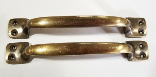 2 Lg.Solid Brass Ant.Style Handles Trunk Chest Pulls Door Cabinet Barn Gate #P9