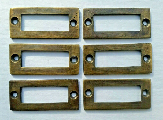 6 Antique Vtg Style Solid Brass File Card Holder Label Holder 2-3/16" x 1" #F3