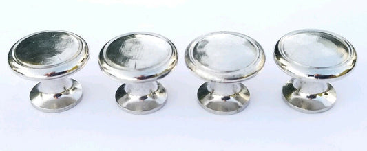 4 Vtg STYLE Round CHROME CABINET DOOR CUPBOARD CHEST DRAWER KNOBS 7/8" #K23