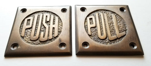 Set Art Deco Door PULL and PUSH signs Unique Antique Style solid brass 2.5" #F11