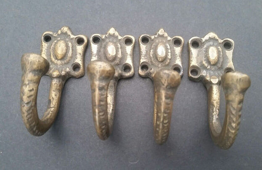 Set 4 strong solid brass Ornate backplate Single Coat Hat Towel Hooks 2 1/2" #C4