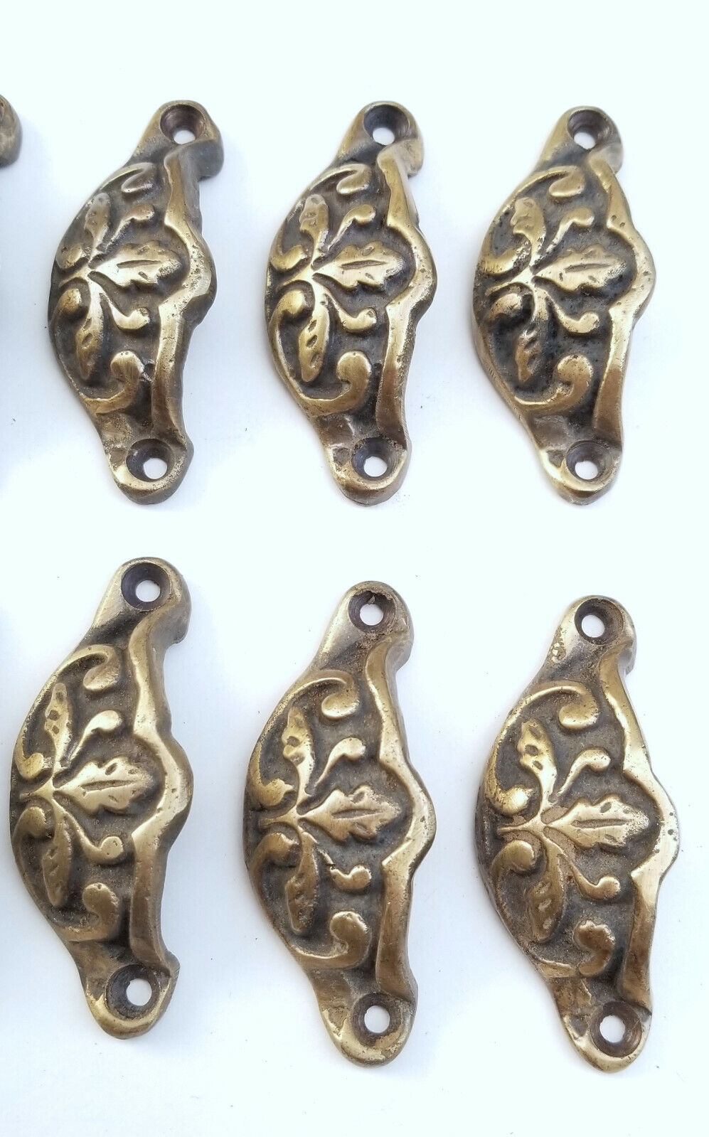 6  Ant style Brass 2-3/8"ctr Oak Leaf Apothecary Cabinet Drawer Handle Pulls #A3