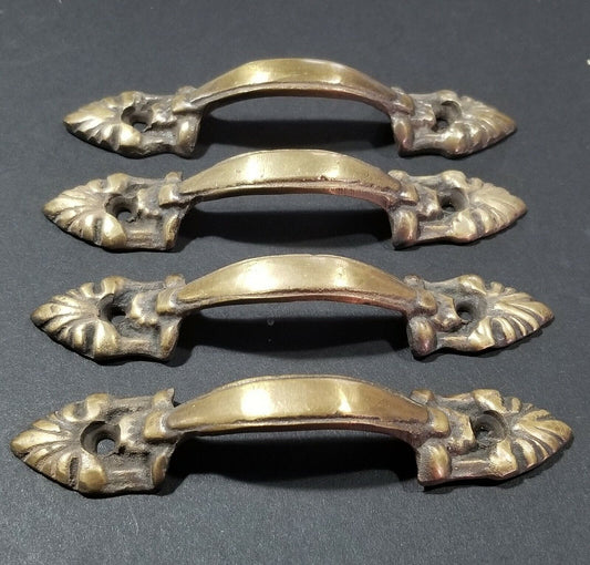 4 x French Ornate Cabinet Drawer Pull Handles 4-3/8" long solid brass #P4