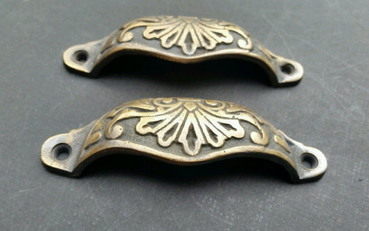 2 Ornate Apothecary Cabinet Drawer Cup Pull Handles Victorian Style 3-1/2"c #A1